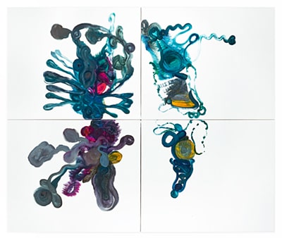 Franz Konter, o.T., 2018, Acryl u. Collage / Leinwand, 160 x 120 cm, 2-teilig

